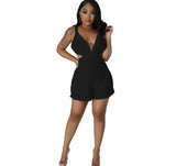 (S-XXL) 💋 Sexy Women Cut Out Low Cut Solid Color
Pleated Romper