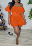 (S-3XL) 💋 Ruffled Multi-Layer Solid Color
Off-Shoulder Romper