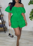 (S-3XL) 💋 Ruffled Multi-Layer Solid Color
Off-Shoulder Romper