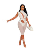 (S-XXL) 💋 Women Mesh Stitching Pleated Romper