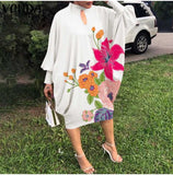 (S-3XL) 💋 Vintage Long Sleeve Floral Printed MIDI Dress