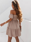 (S-3XL) 💋 Women Short-Sleeved off shoulder Ruffled Dress