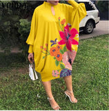 (S-3XL) 💋 Vintage Long Sleeve Floral Printed MIDI Dress