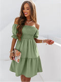 (S-3XL) 💋 Women Short-Sleeved off shoulder Ruffled Dress