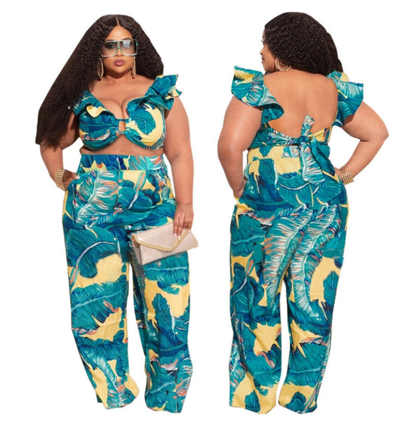 (XL-5XL)💋 Plus Size Women Printed Short Top & Pants Set