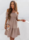 (S-3XL) 💋 Women Short-Sleeved off shoulder Ruffled Dress