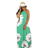 (S-XXL) 💋 Women Bohemian Floral Print Backless Halter Neck Maxi Dress