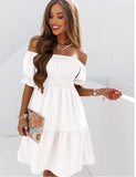 (S-3XL) 💋 Women Short-Sleeved off shoulder Ruffled Dress